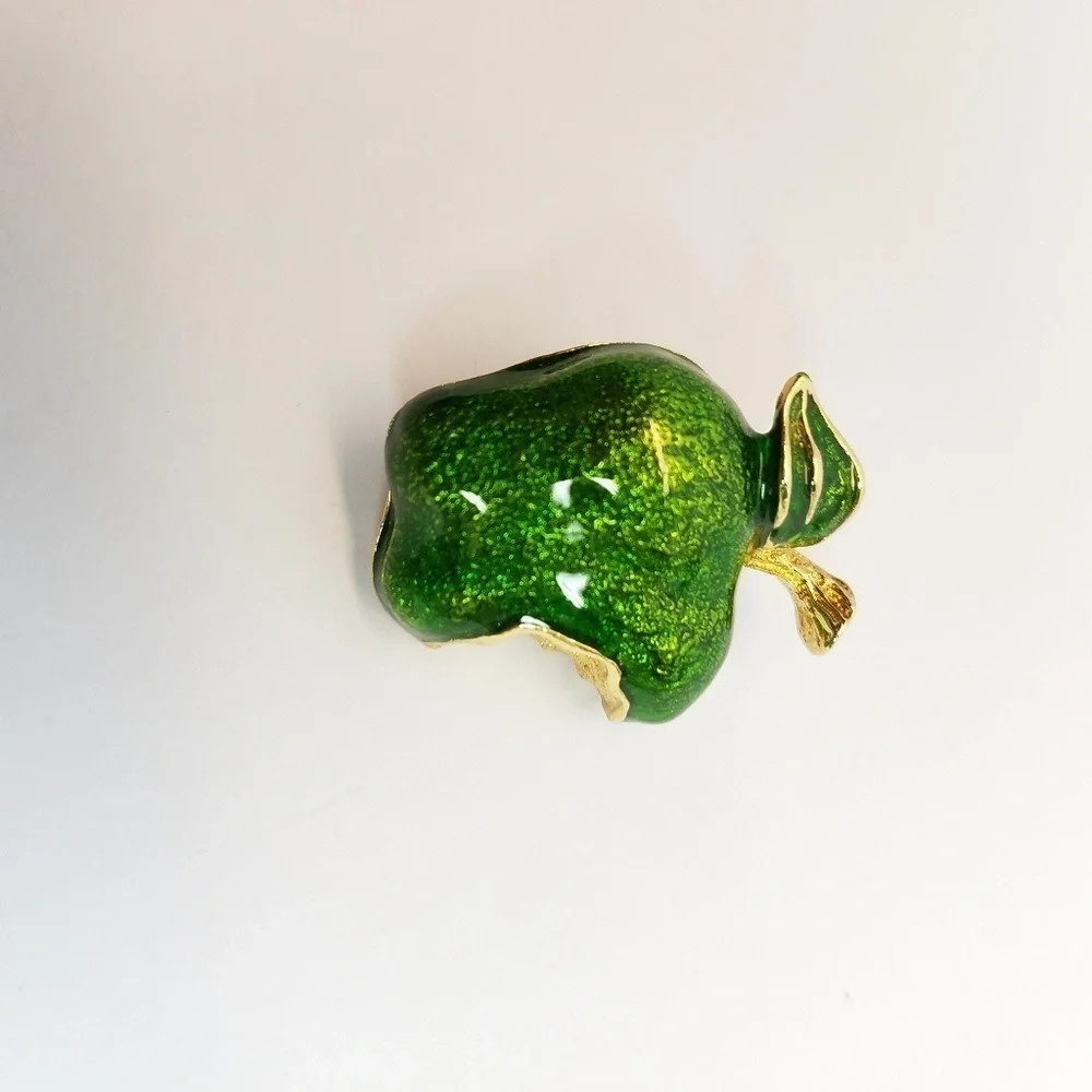 Granny Smith Apple Brooch  (Vintage) Green Bitten Apple